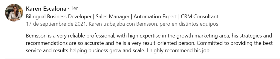 Karen Escalona testimonial.