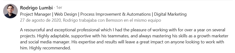 Rodrigo testimonial.